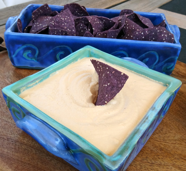 Cashew-Adobo Dip and blue corn chips