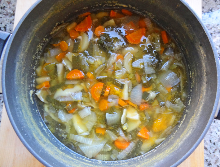 Cooked down vegetables for broth