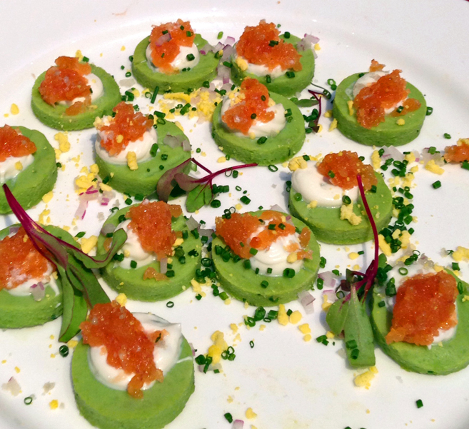 Gaspar's English Pea and Chive Blini with Smoked Salmon