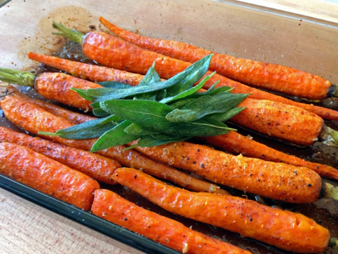 Roasted carrots (fried sage leaves optional)