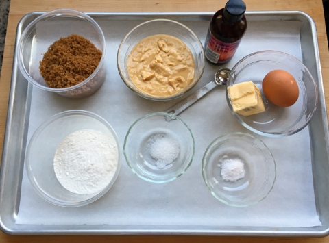 Mise en place for the peanut cookie/crust layer: note the homemade peanut butter